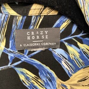 Crazy Horse Black and Blue Hawaiian Patterned Shirt- Short Sleeve -Rayon- Size L